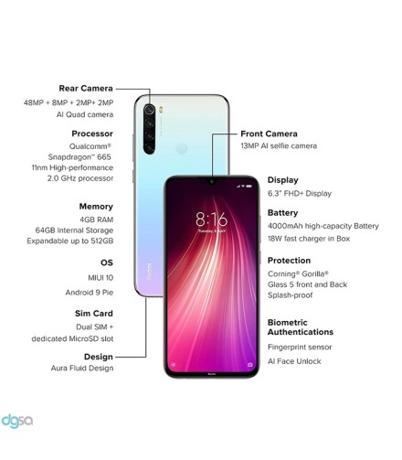 گوشی موبایل شیائومی مدل Redmi Note 8 M1908C3JG دو سیم‌ کارت ظرفیت 128 گیگابایتشیائومی
