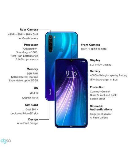 گوشی موبایل شیائومی مدل Redmi Note 8 M1908C3JG دو سیم‌ کارت ظرفیت 128 گیگابایتشیائومی